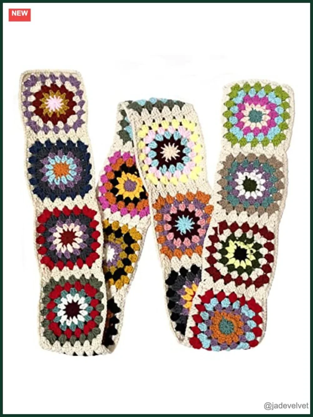 Handmade Crochet Granny Square Scarf - Acrylic Yarn - Boho Cozy Style